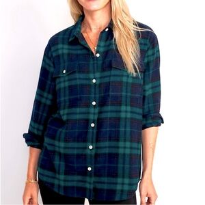 Old Navy shirt - blue/green plaid boyfriend loose fit long sleeve button front